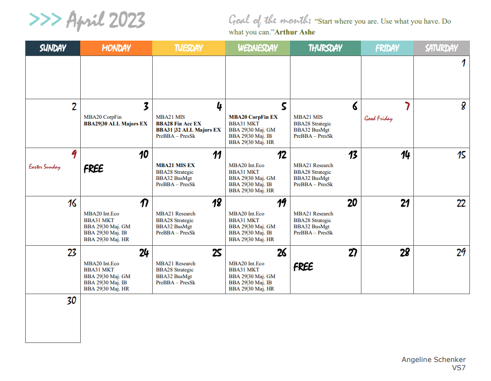 ICUC: Schedule BBA / MBA - 2023 | Updated: March 1, 2023 | VS8